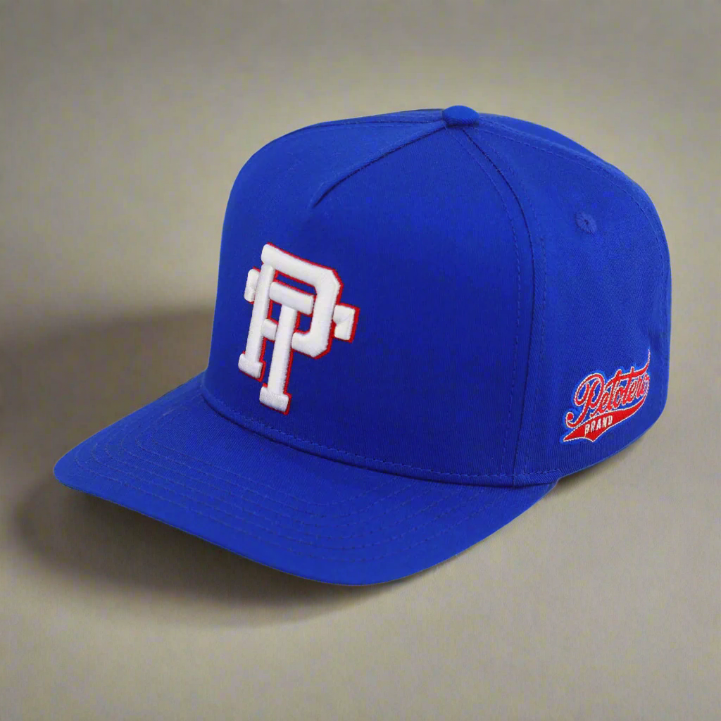 Blue cap with a logo on a white background