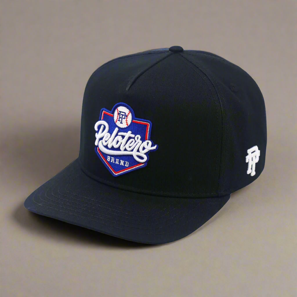 Black cap with a logo on a white background