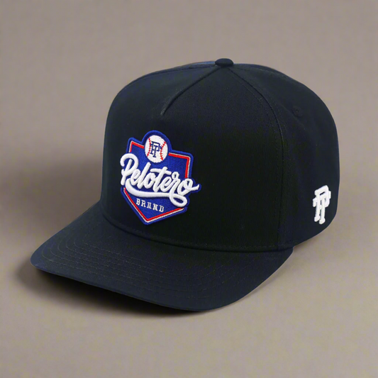 Black cap with a logo on a white background