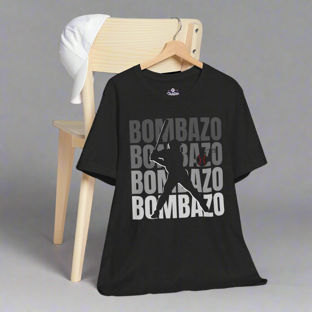 Black t-shirt with graphic design and text on a gray background