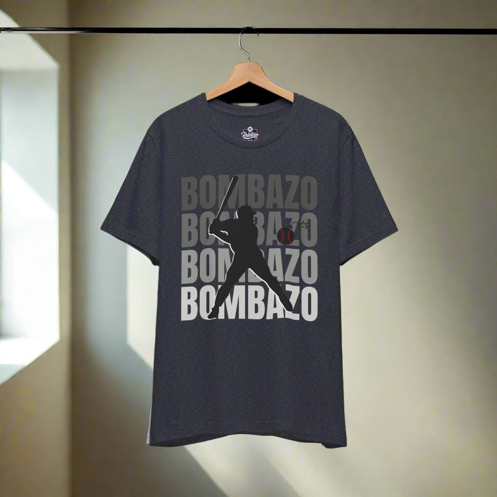 Black t-shirt with graphic design and text on a hanger against a white background