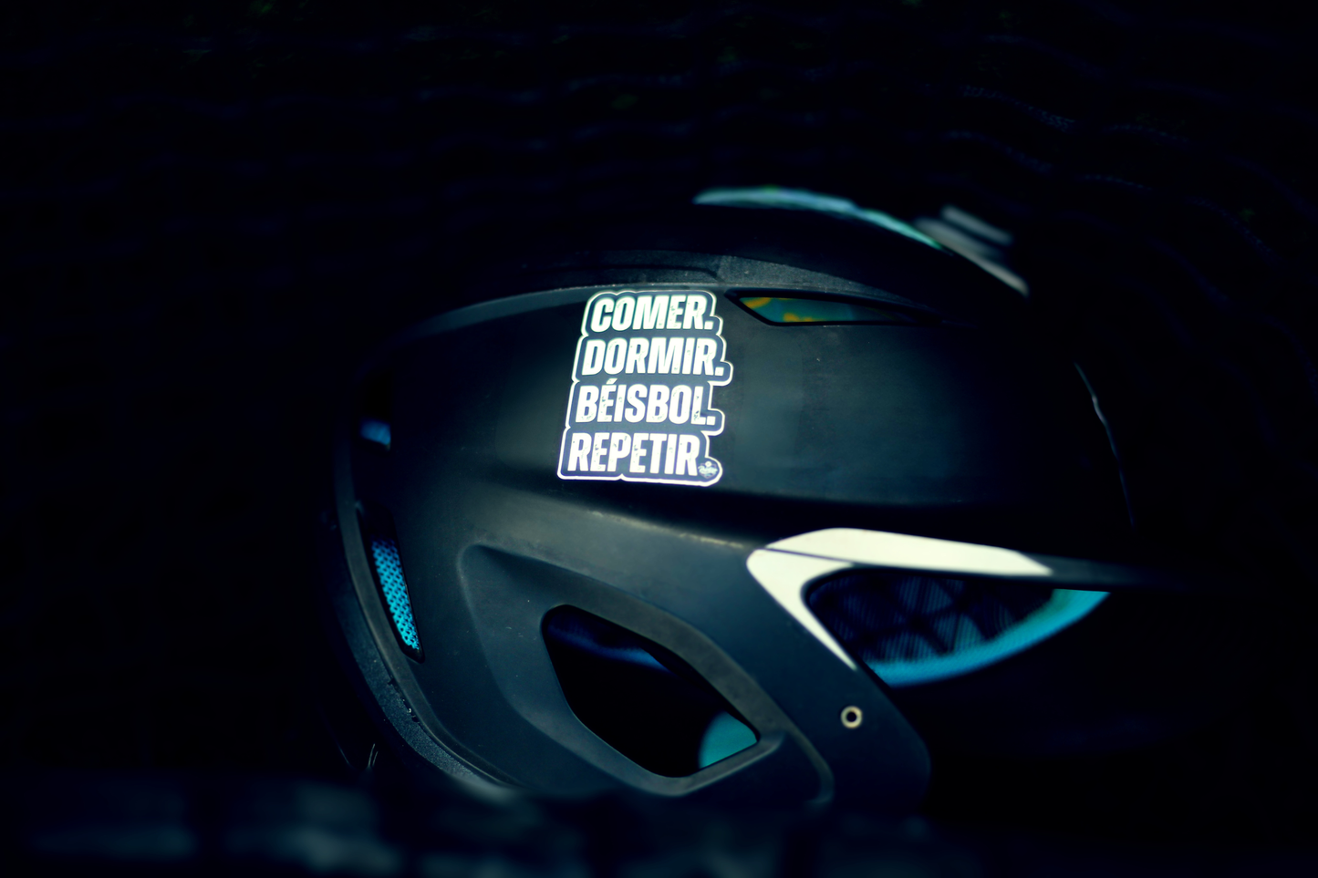 baseball helmet with sticker