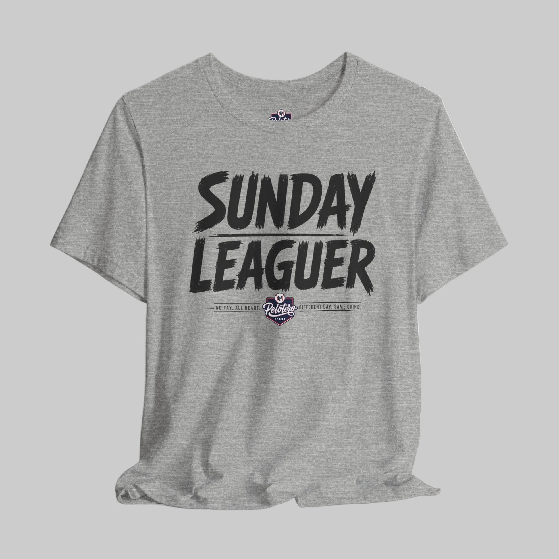 Gray t-shirt with a black graphic design on a white background