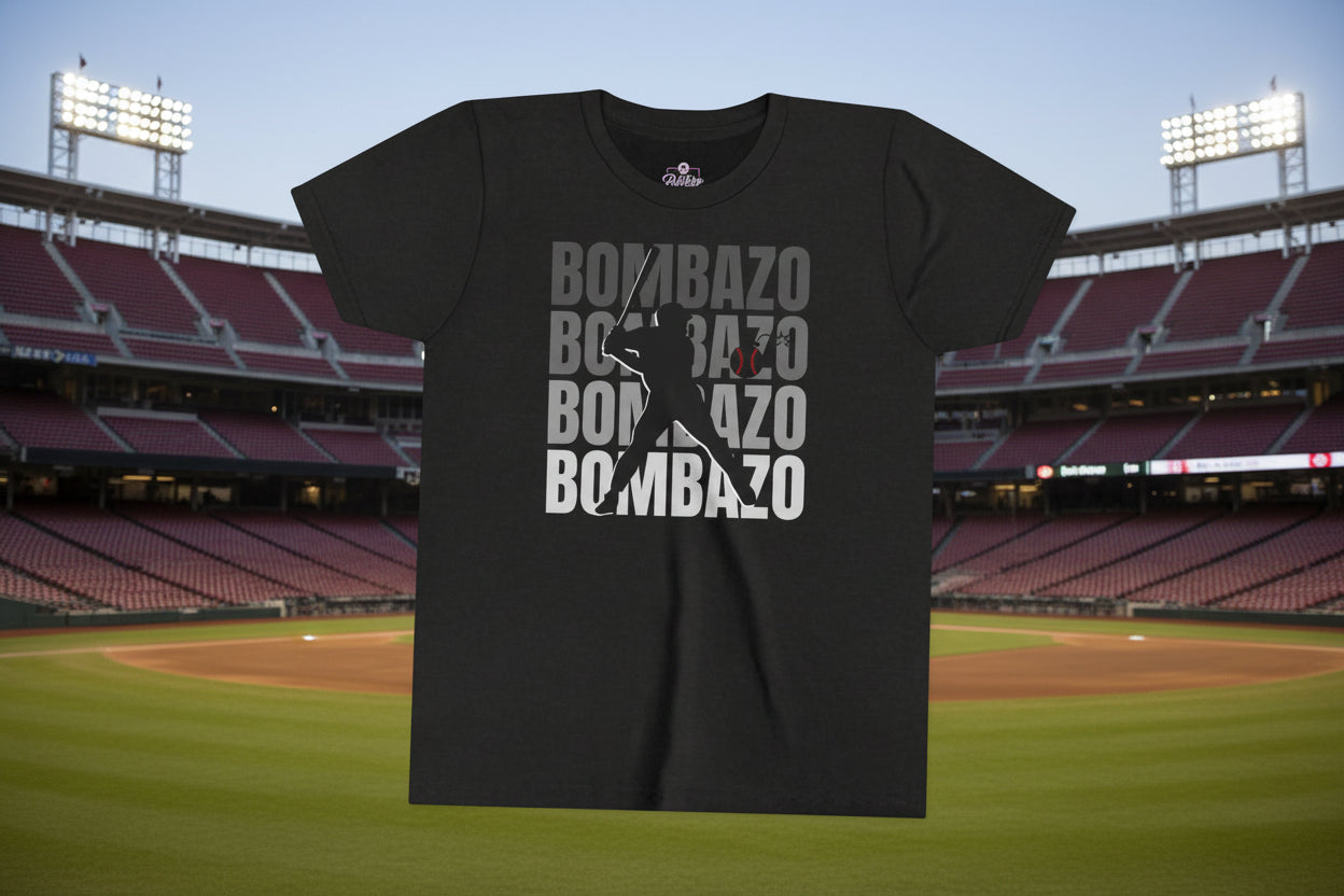 Black t-shirt with graphic design and text on a white background