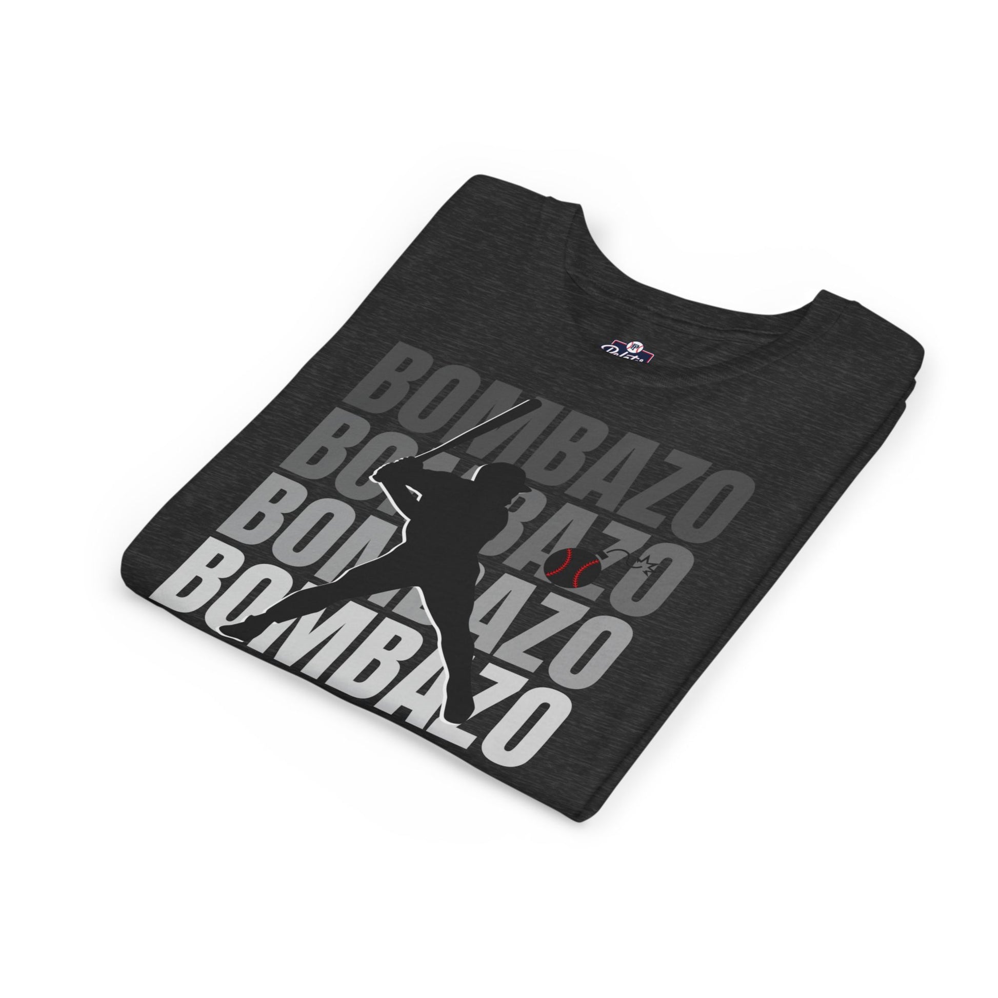 Black t-shirt with 'BOmbazo' text design on a white background