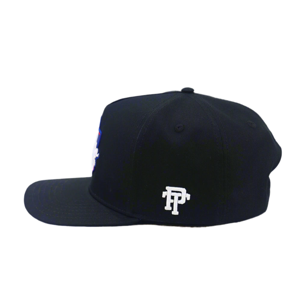 Pelotero Brand Logo Snapback - Black With Blue Bottom Brim