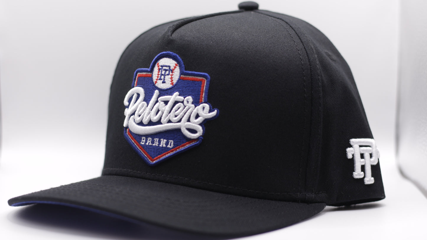 Pelotero Brand Logo Snapback - Black With Blue Bottom Brim