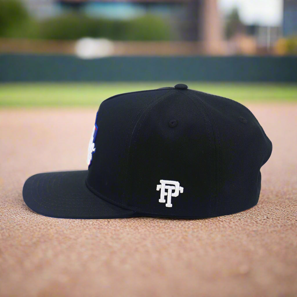 Pelotero Brand Logo Snapback - Black With Blue Bottom Brim