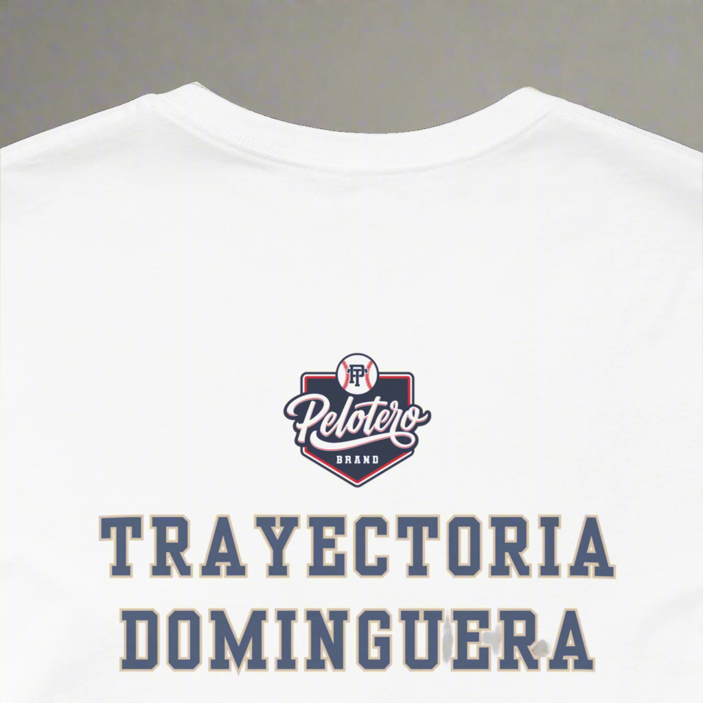 White t-shirt with 'Pelotero Brand' logo and text on a white background