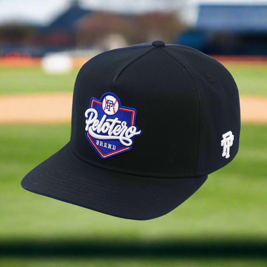 Pelotero Brand Logo Snapback - Black With Blue Bottom Brim