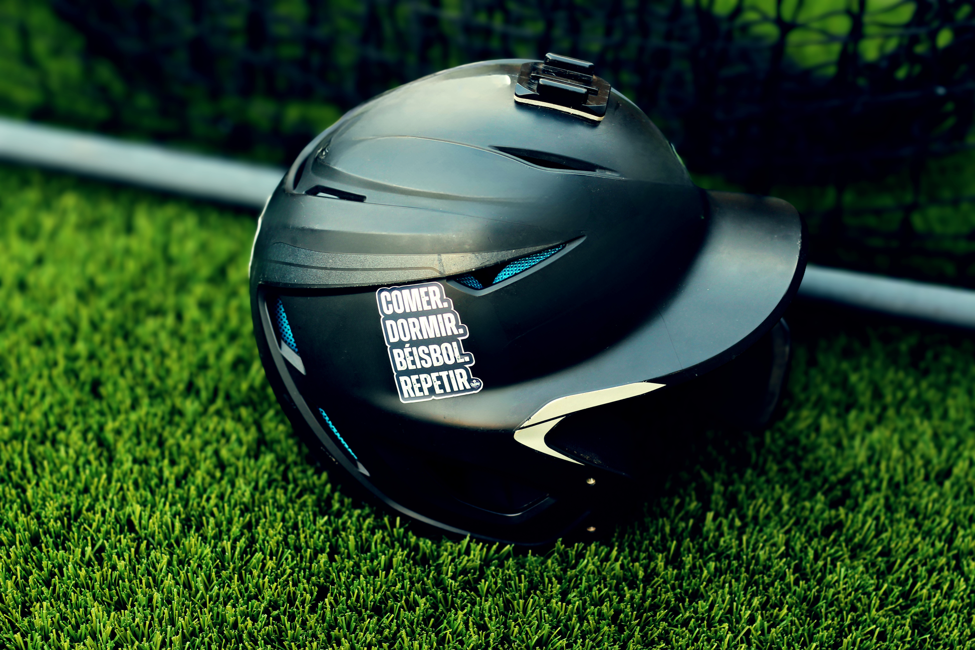 Baseball helmet with sticker