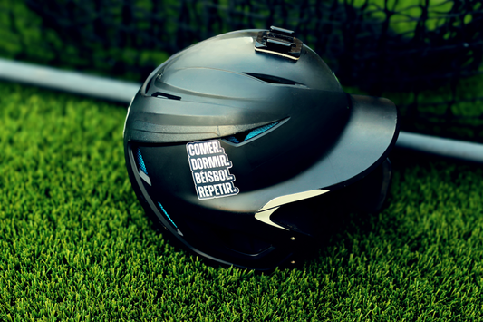 Baseball helmet with sticker