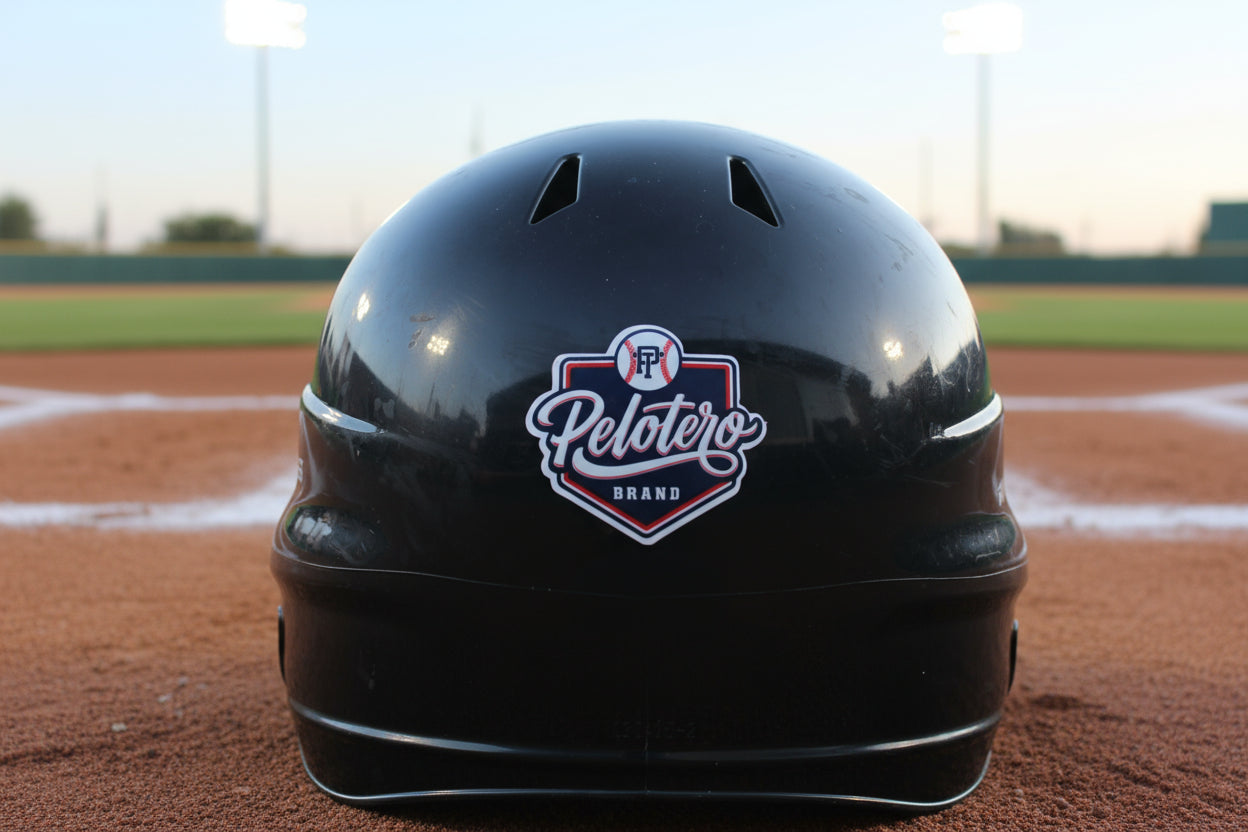 Black helmet with a logo on a grassy field